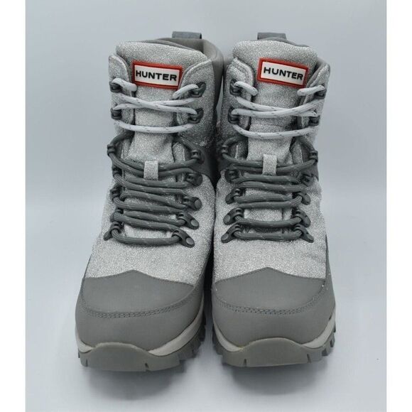 Hunter Womens Size 10 Glitter Silver Grey Insulated Winter Commando Boots Shoes - Picture 3 of 16